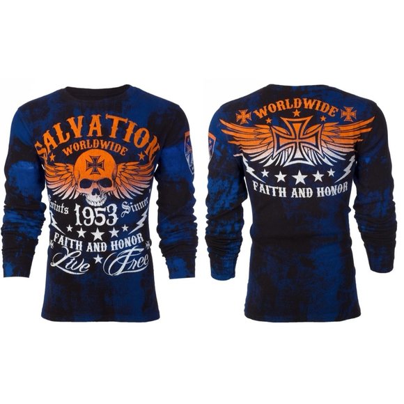 ARCHAIC by AFFLICTION Men's Long Sleeve THERMAL Shirt BLACK TIDE Biker Black $58 - Picture 1 of 7